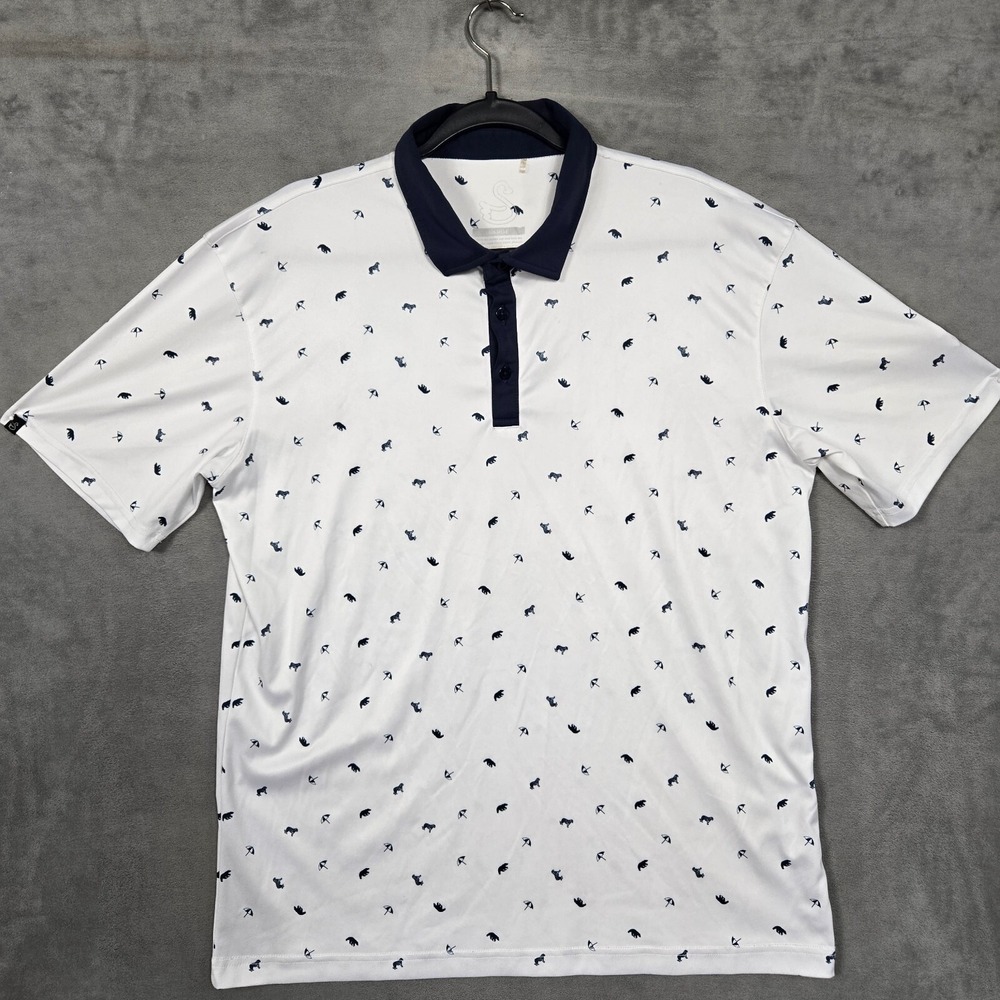Swannies Golf Polo‎ Men's Large white Animal Umbrellas All Over Print